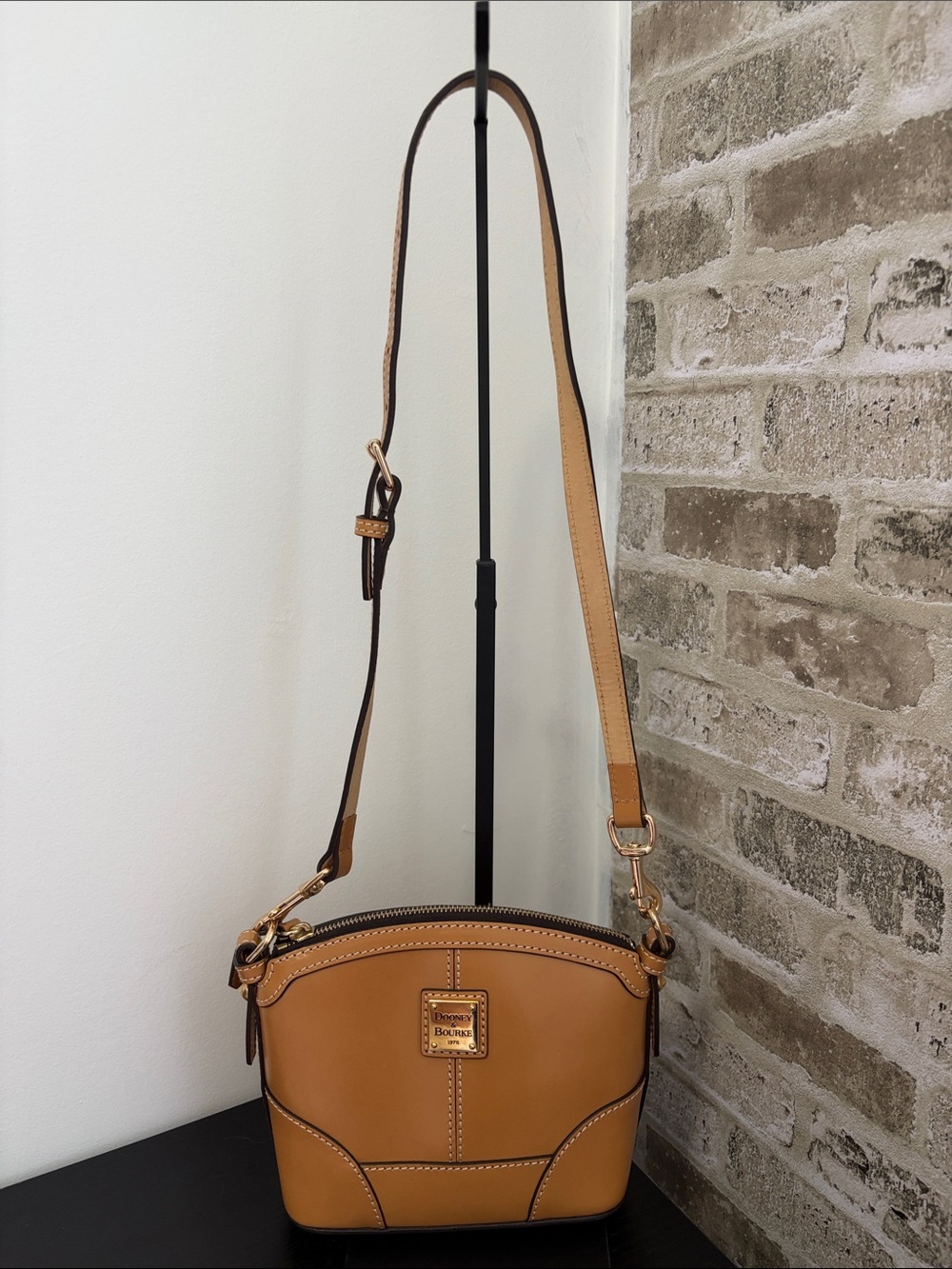 Dooney & Bourke Cognac Tan Leather Crossbody with Gold Hardware